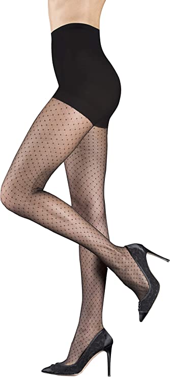 Luxury Sheer Fashion Pantyhose with Classic Swiss Dot Pattern & Control Top